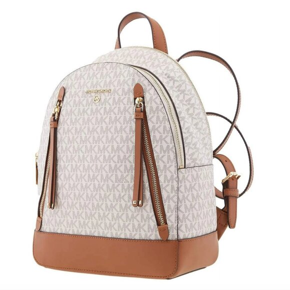 Michael Kors Handbags - NWT Michael Kors "Brooklyn" medium logo monogram backpack in tan / vanilla Y2K